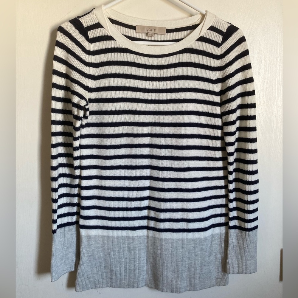 *Loft Black & White Striped Gray Colorblock Long Sleeve XS Sweater #LB